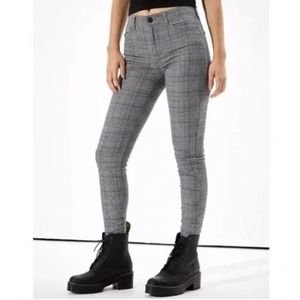 American Eagle Hi Rise Jegging Jeans Gray Plaid Wednesday Dark Academia Pant